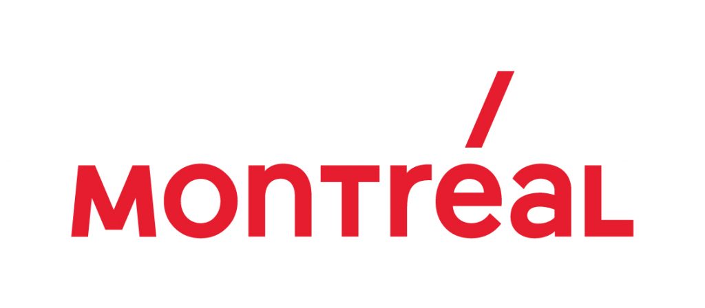 White banner with red Tourisme Montréal logo.